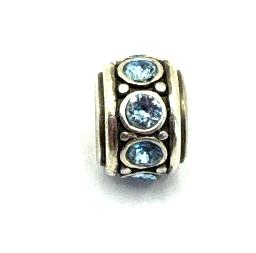 Brighton Glam Light Aqua Blue Row of Crystals Sparkle Silver Spacer Bead