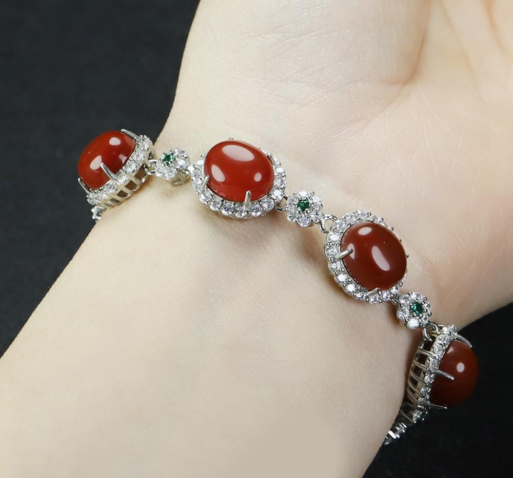 Girl Grandma Mothers Lady Women Red Jade Beads Bracelet Jewelry Gift Box DD298
