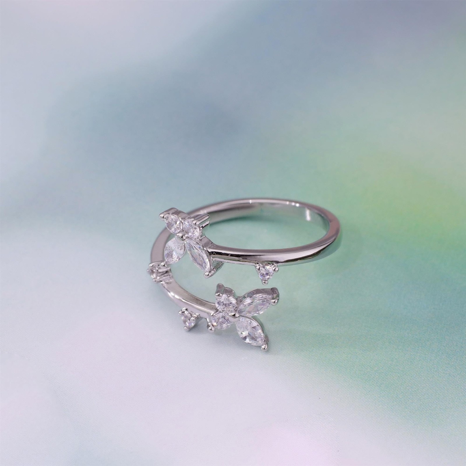 18K Gold Plated Butterfly Promise Ring – Adjustable CZ Stackable Gift for Her