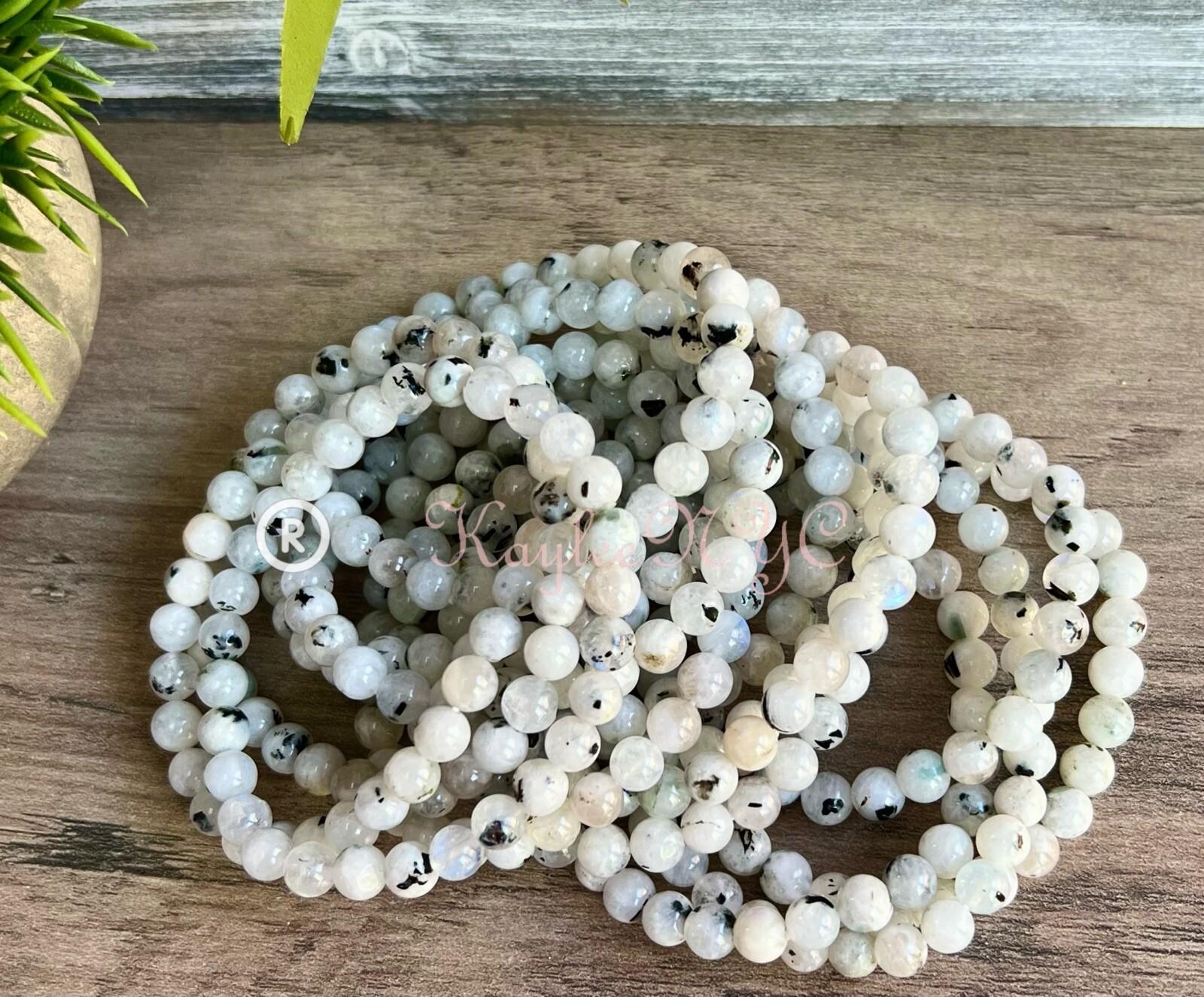 Wholesale Lot 6 Pcs Natural Rainbow Moonstone 6mm 7.5” Crystal Stretch Bracelet