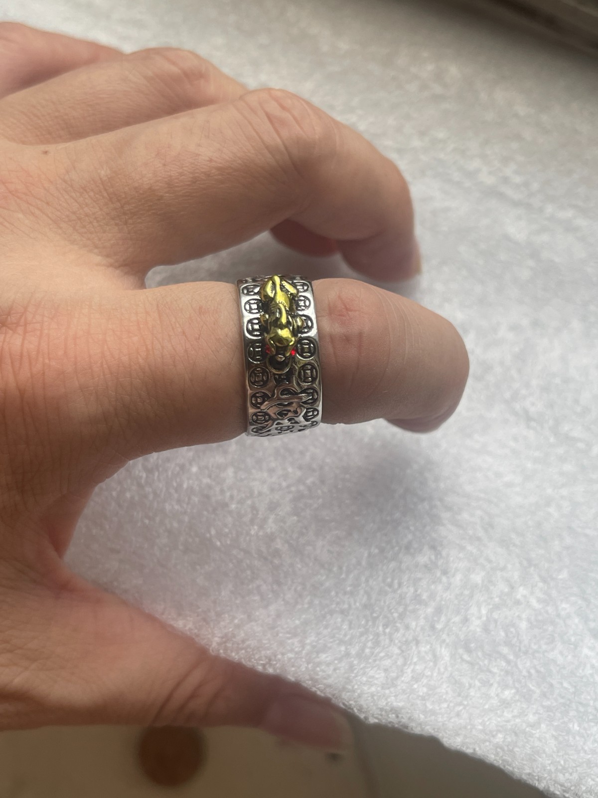 Feng Shui Pixiu Mantra Ring for Women & Men, Adjustable Size Buddhist Ring