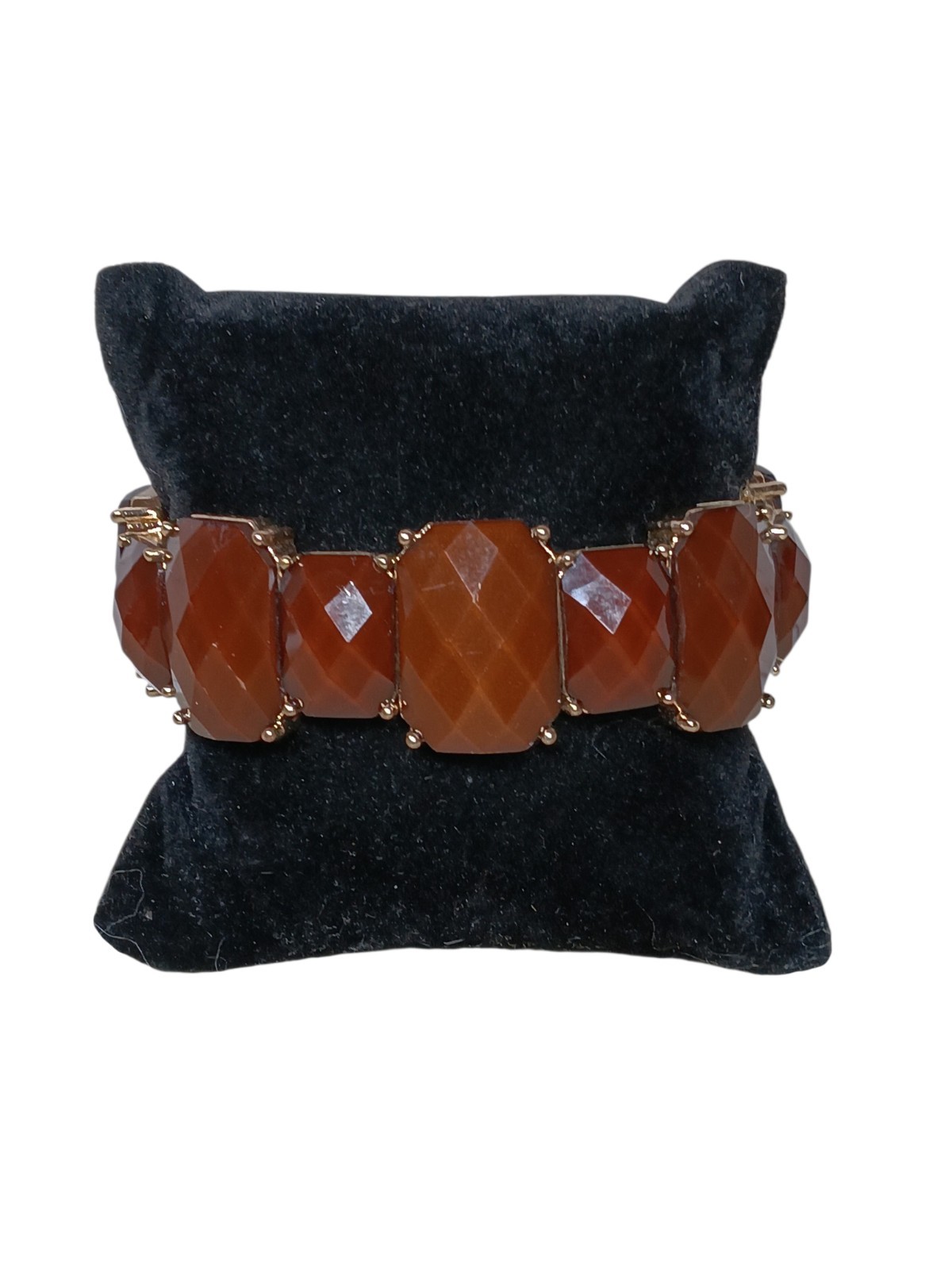 Stretch Bracelet Faceted Acrylic Cognac Brown Fall Autumn