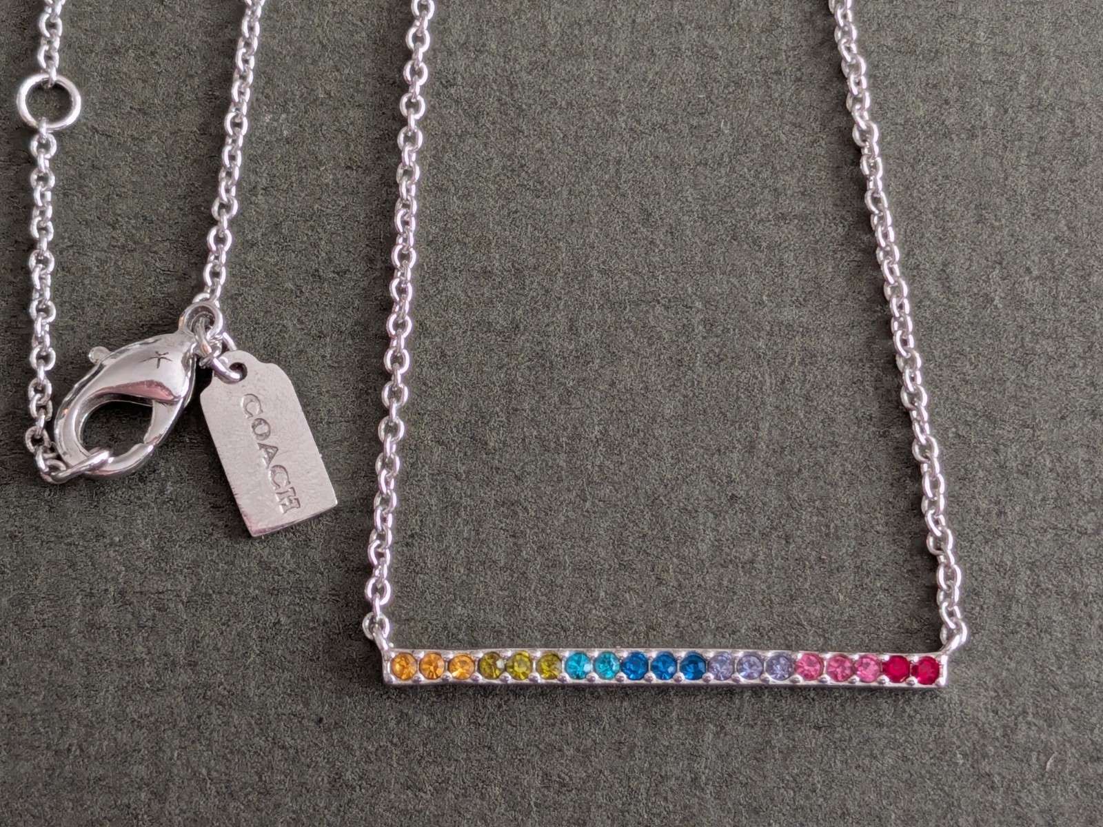 Rainbow Pave Rhinestone Coach Necklace Pride Collection Minimal Chain Pendant
