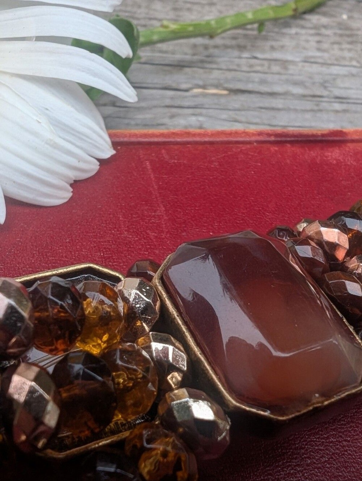 Cookie Lee Amber and Brown Faceted Bead Stretch Bracelet with Center Stone