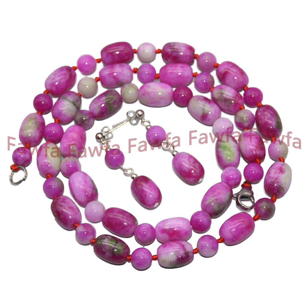 8mm Round 10x14mm Barrel Red Green Multicolor Jade Necklace Bracelet Earring Set
