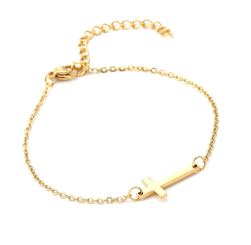 316L Stainless Steel Women Girl Cross Sideway Bracelet Chain 6.5+2″ PE49