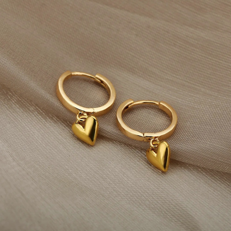 1 Pair Stainless Steel Heart Drop Earrings Vintage Gold Color Women Jewelry