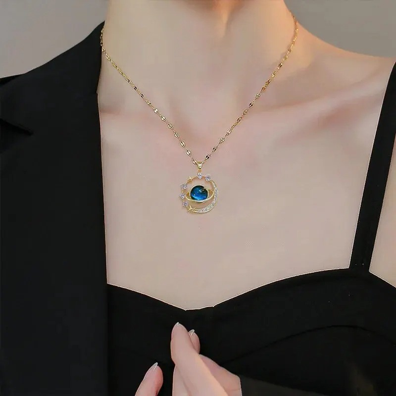 Stainless Steel Star Moon Planet Necklace Gold Clavicle Chain Celestial Jewelry