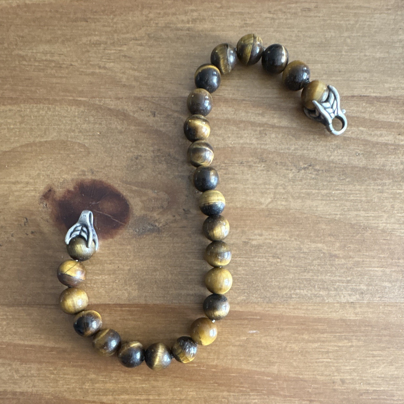 David Yurman Tiger’s Eye Beaded Bracelet 8.5in Sterling Silver 925 Hook