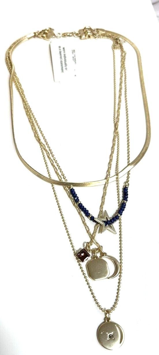 Lucky Brand Gold Tone Star Charm Layered Necklace 3 Strand Pendant NWT 3-in-1