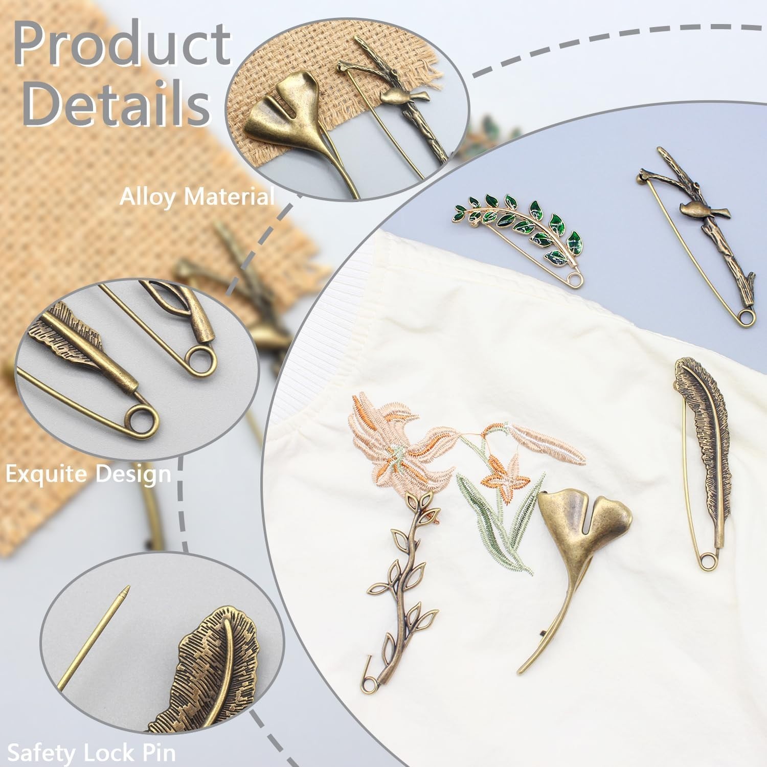 5 Pcs Decorative Pins Safety Pins Steel Lock Pins Vintage Alloy Brooches Large B
