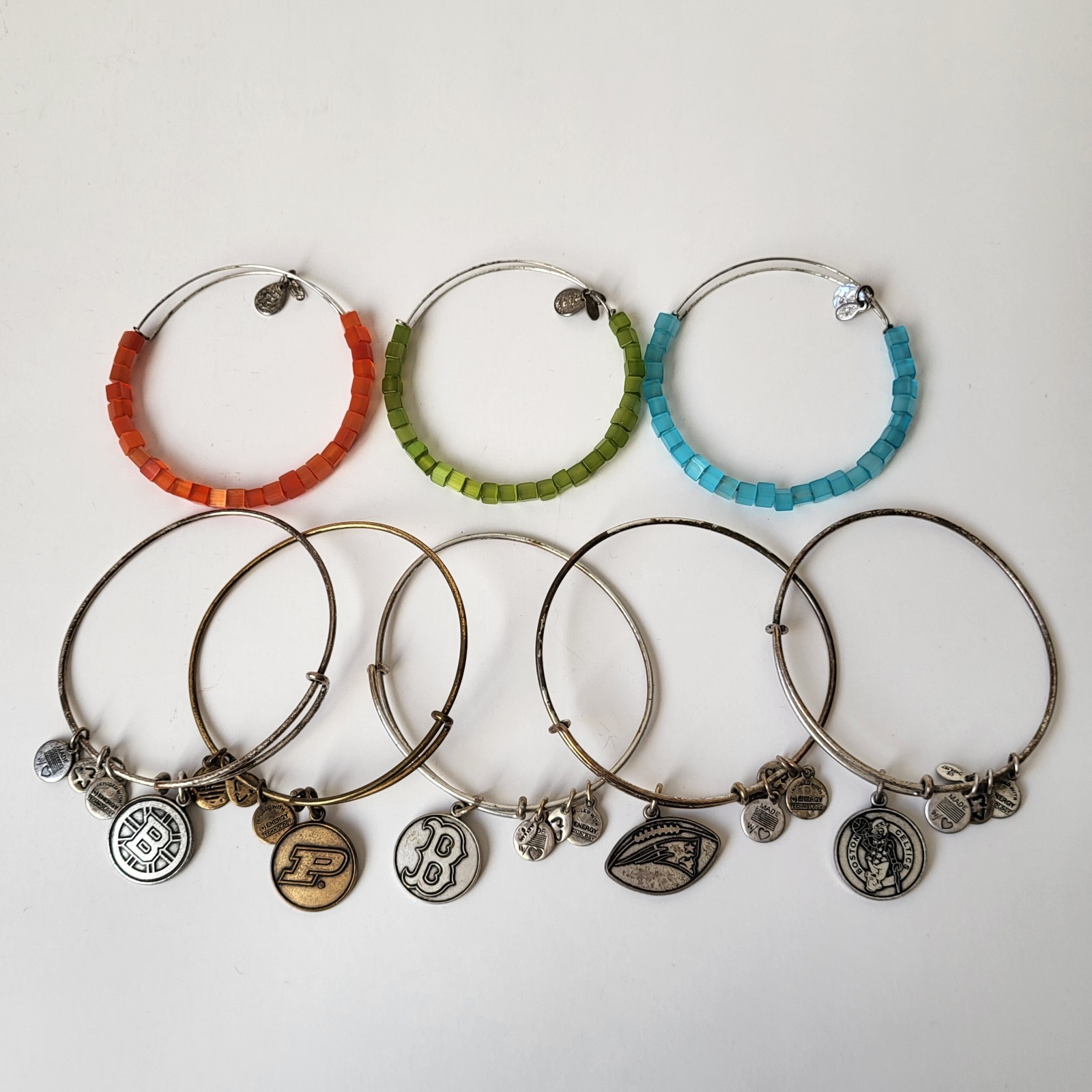 Alex & Ani Energy Lot Of 8 Charm Bracelets Mostly Sports Patriots Bruins Celtics