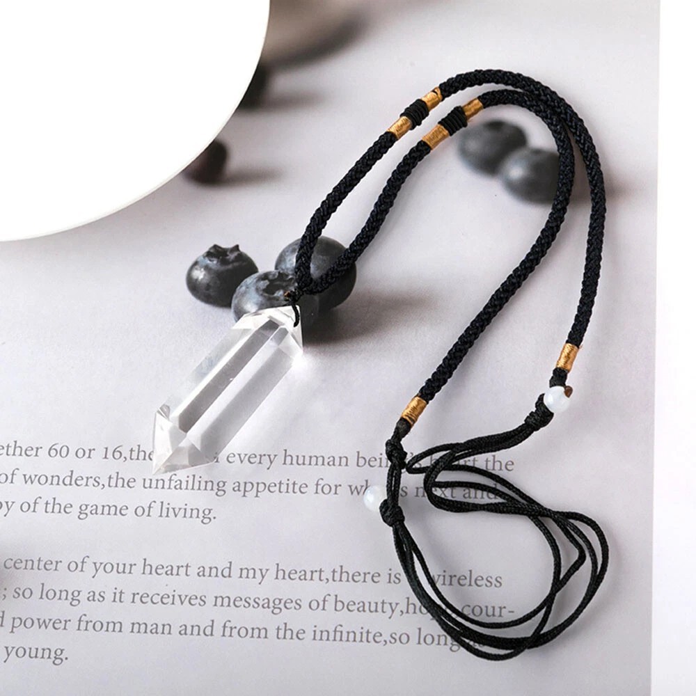 Natural Clear Quartz Crystal Pendulum Pendant Necklace Chakra Gemstone Healing