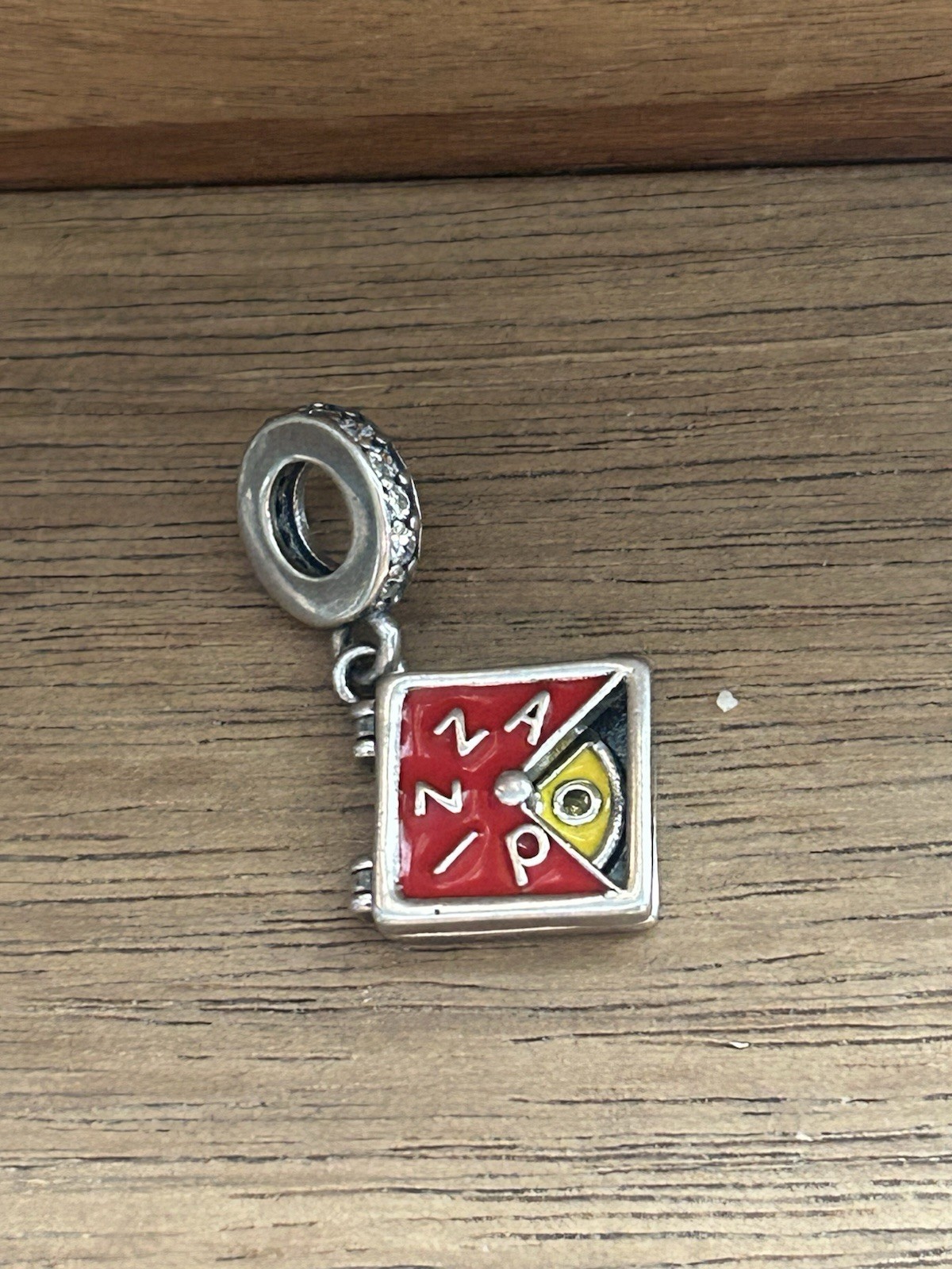 Silver Charm Openable Pizza Box Whit Slice Dangle Charm Red Yellow