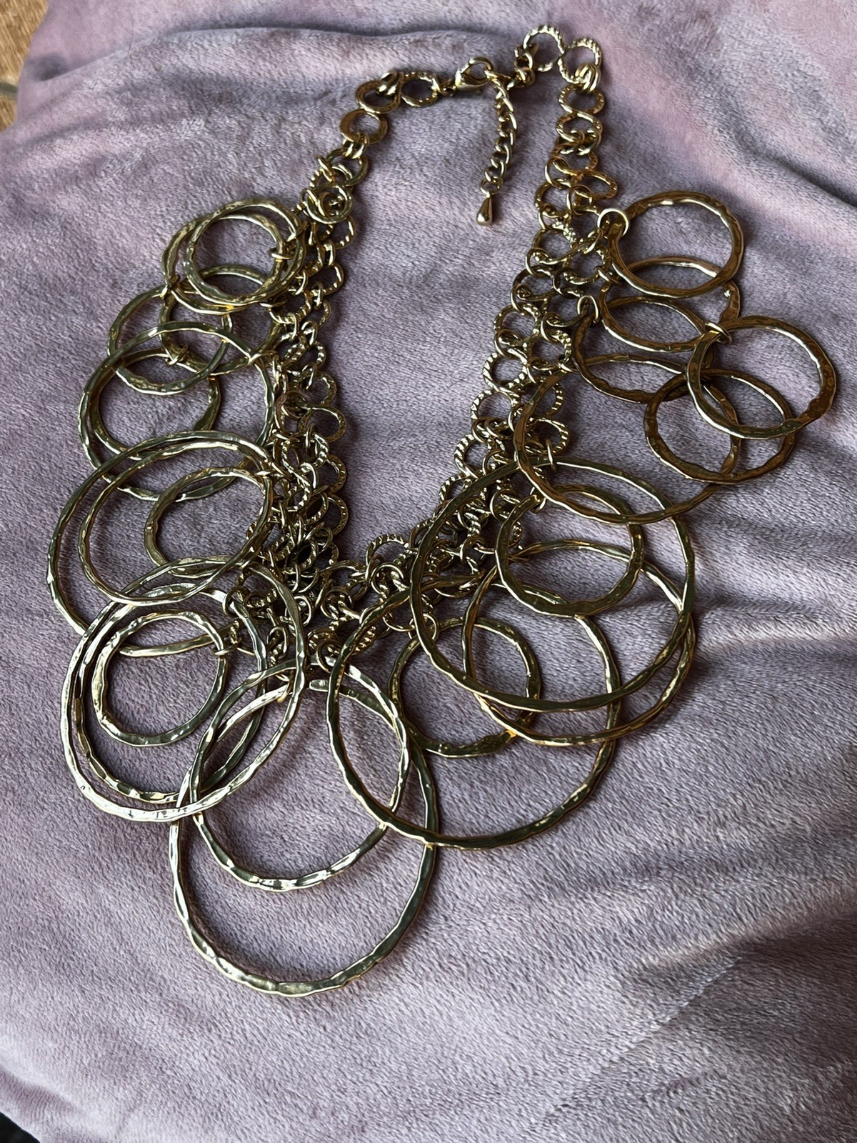Kenneth Cole Reaction Gold Tone Hammered Circles and Rings Statement Necklace