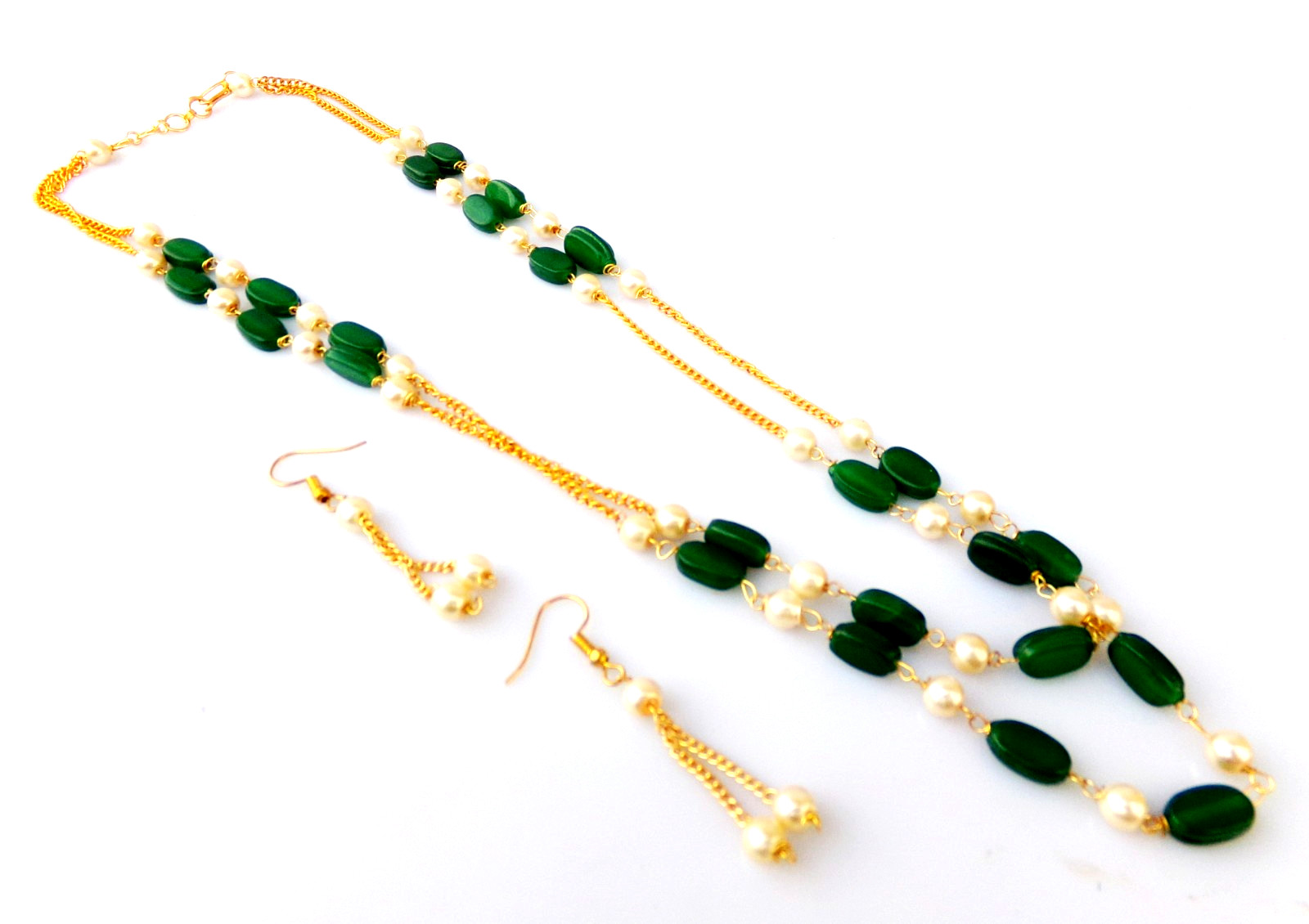 Indian Bollywood Gold Plated Pearls Mala Bridal Necklace Earrings Jewelry Set