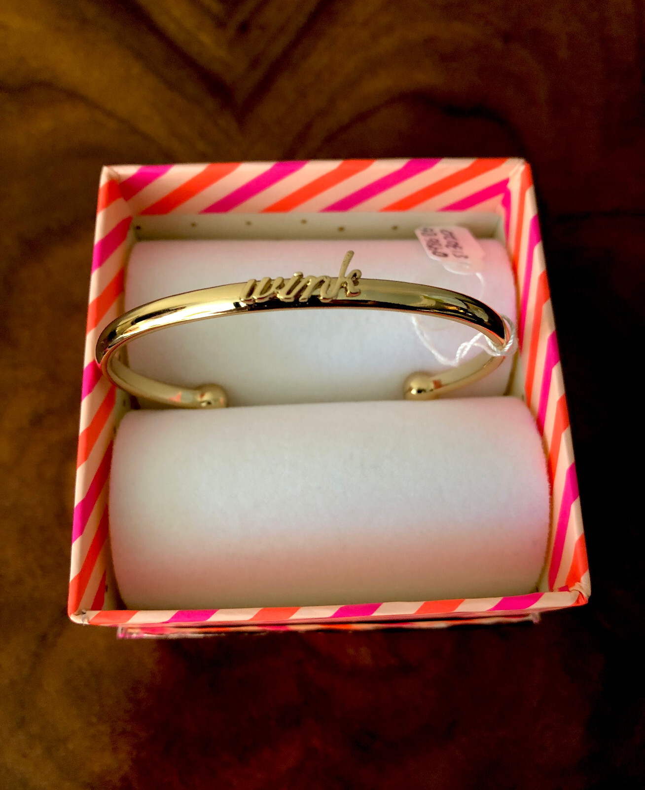 Kate Spade 2018 Say Yes Cursive WINK Yellow Gold Plate Skinny Open Cuff Bracelet