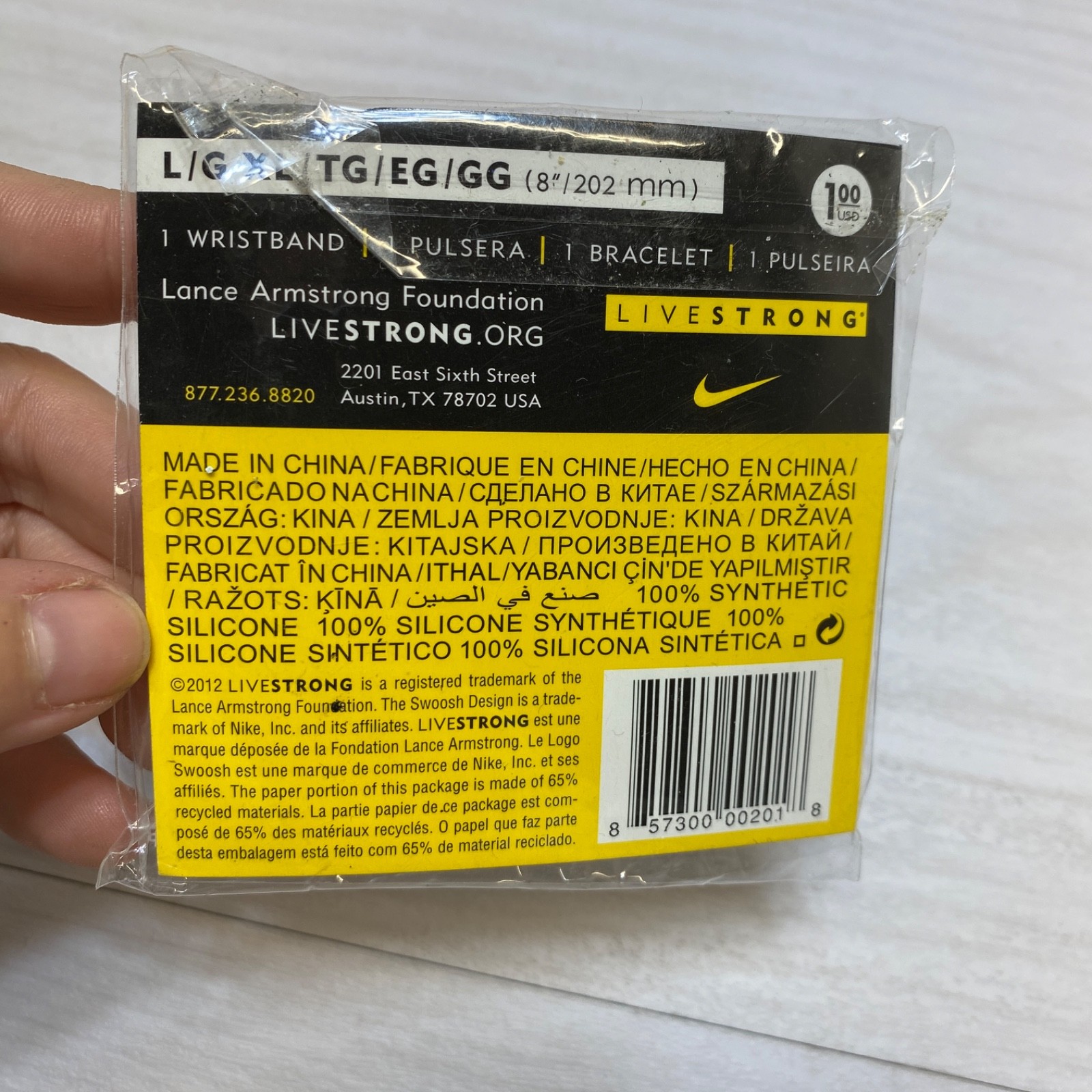 Nike LIVESTRONG Authentic Wristband Bracelet NEW L/XL 8″ 202mm Up to 50%