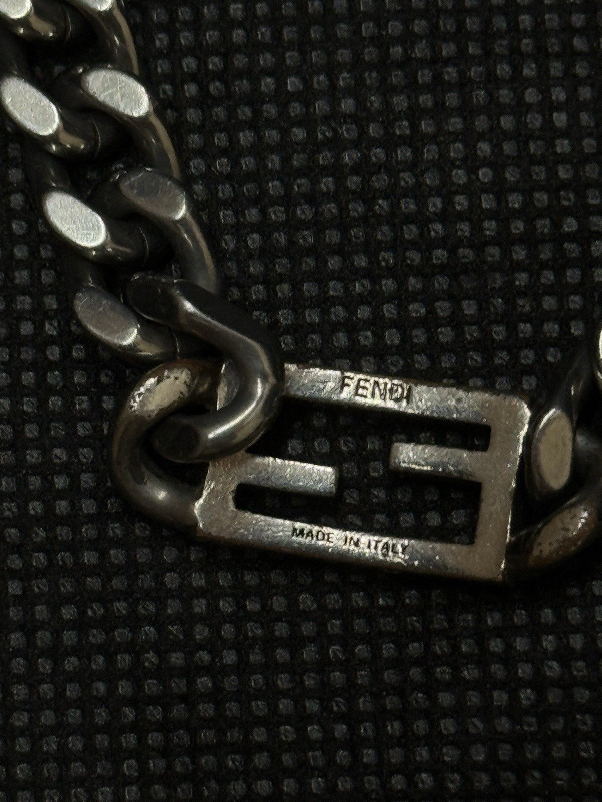 FENDI FF Baguette Logo Chain Bracelet Silver Tone Metal Italy Vintage Unisex