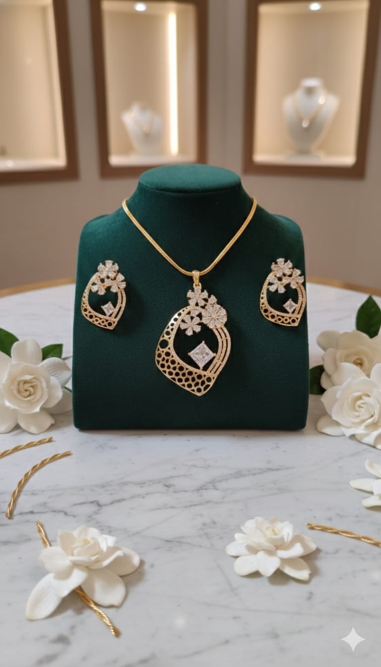 Exclusive High-Quality Chain Set with Pendant & Earrings | E – Handmade in India