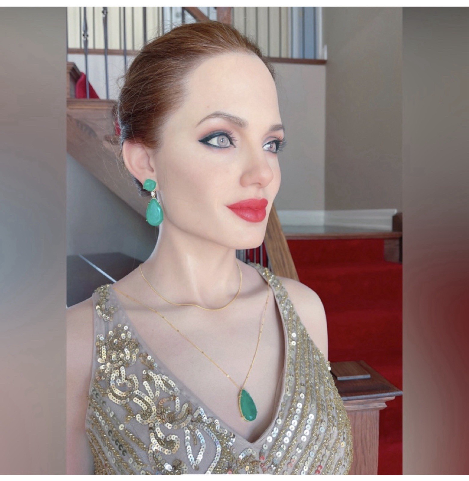 Green Pear 100% Zambian Emerald Necklace & Earrings Jewelry Elegant Teardrop