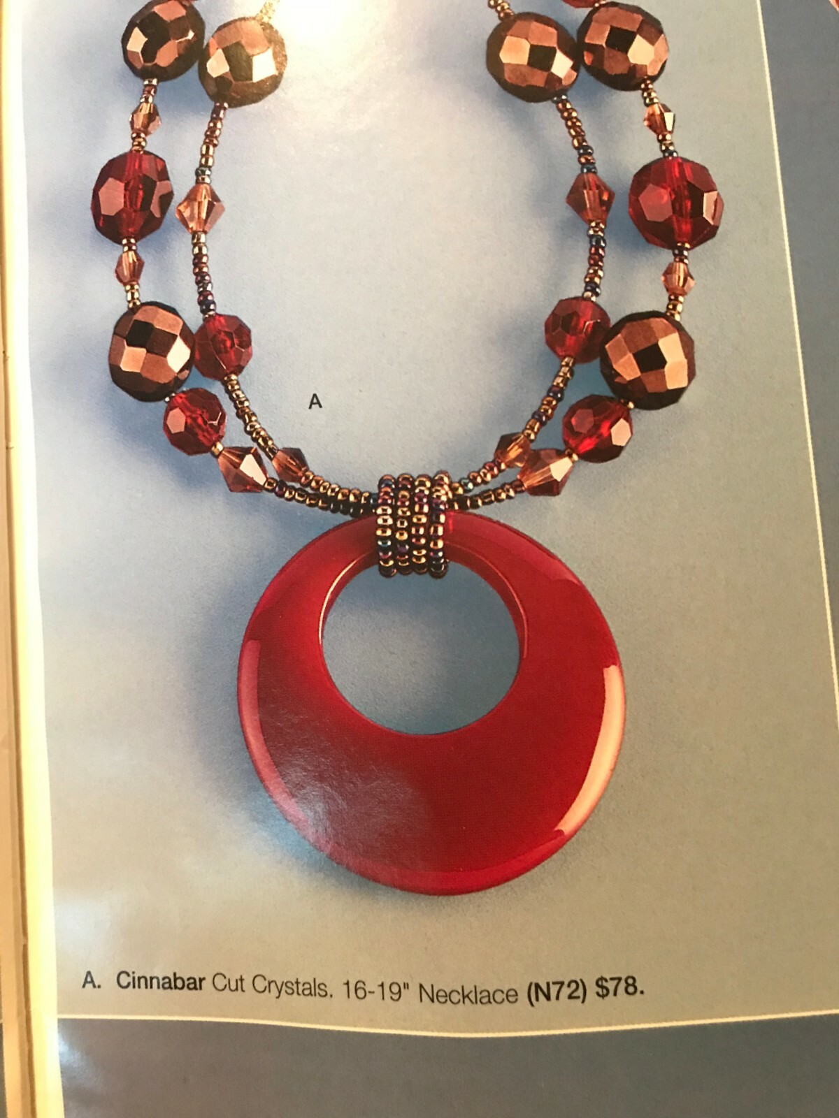 Lia Sophia CINNABAR $78 Necklace Red Glass Circle w Copper Colored Beads
