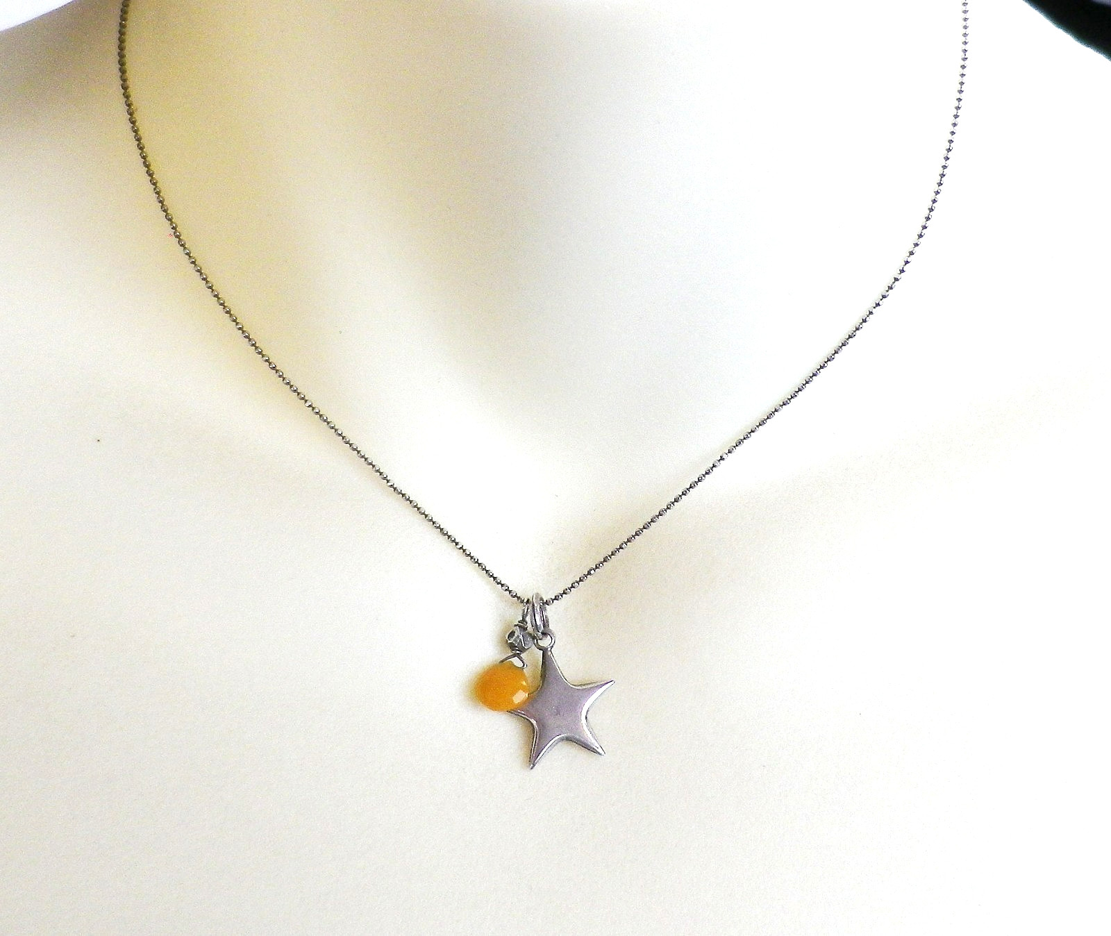 Mini Charm Necklace Silver Star and Yellow Gemstone Sterling Silver Necklace