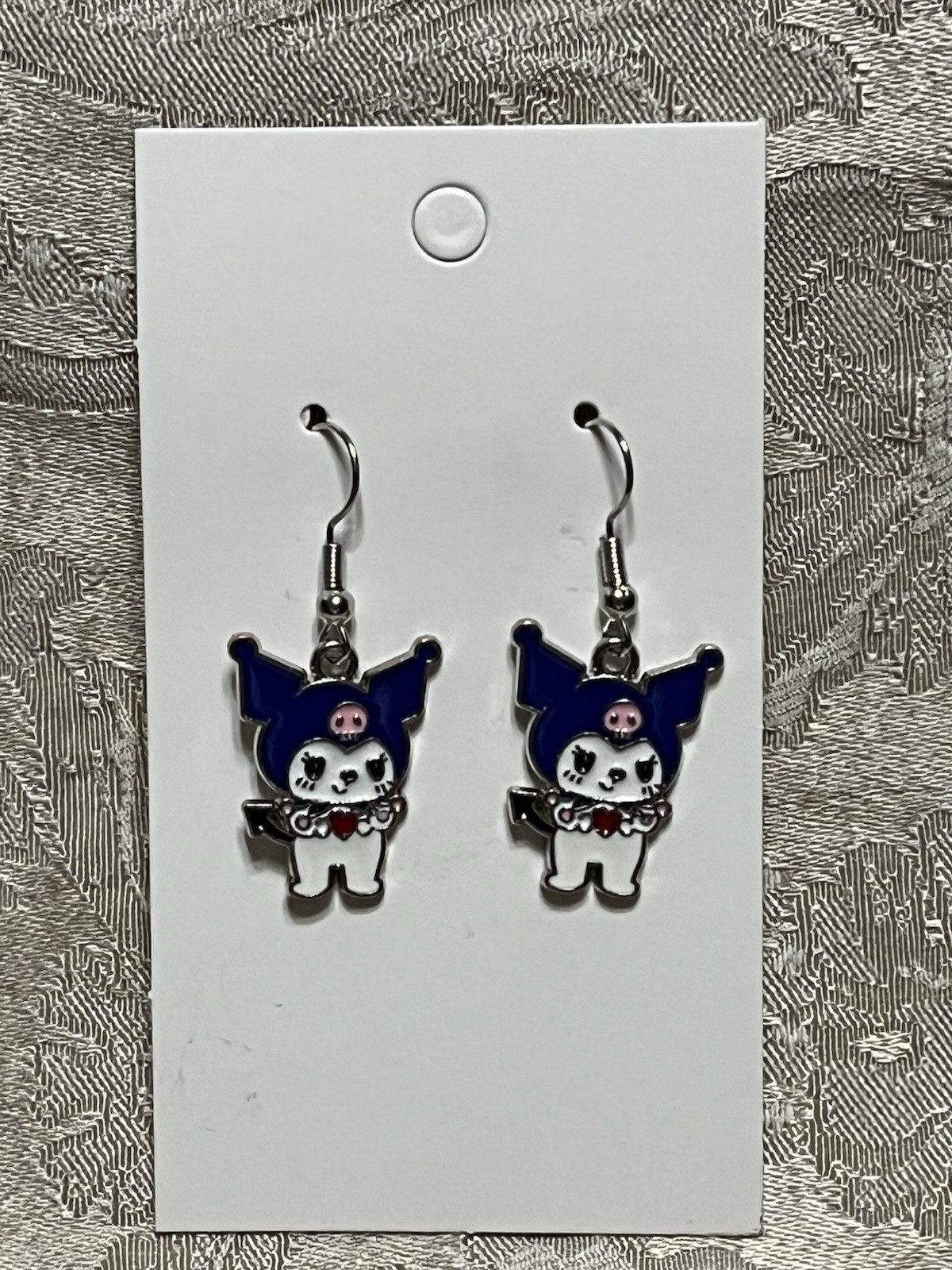 Kuromi Heart Love Cupid Silver Charm Drop Dangle Fun Boho Hello Kitty Earrings