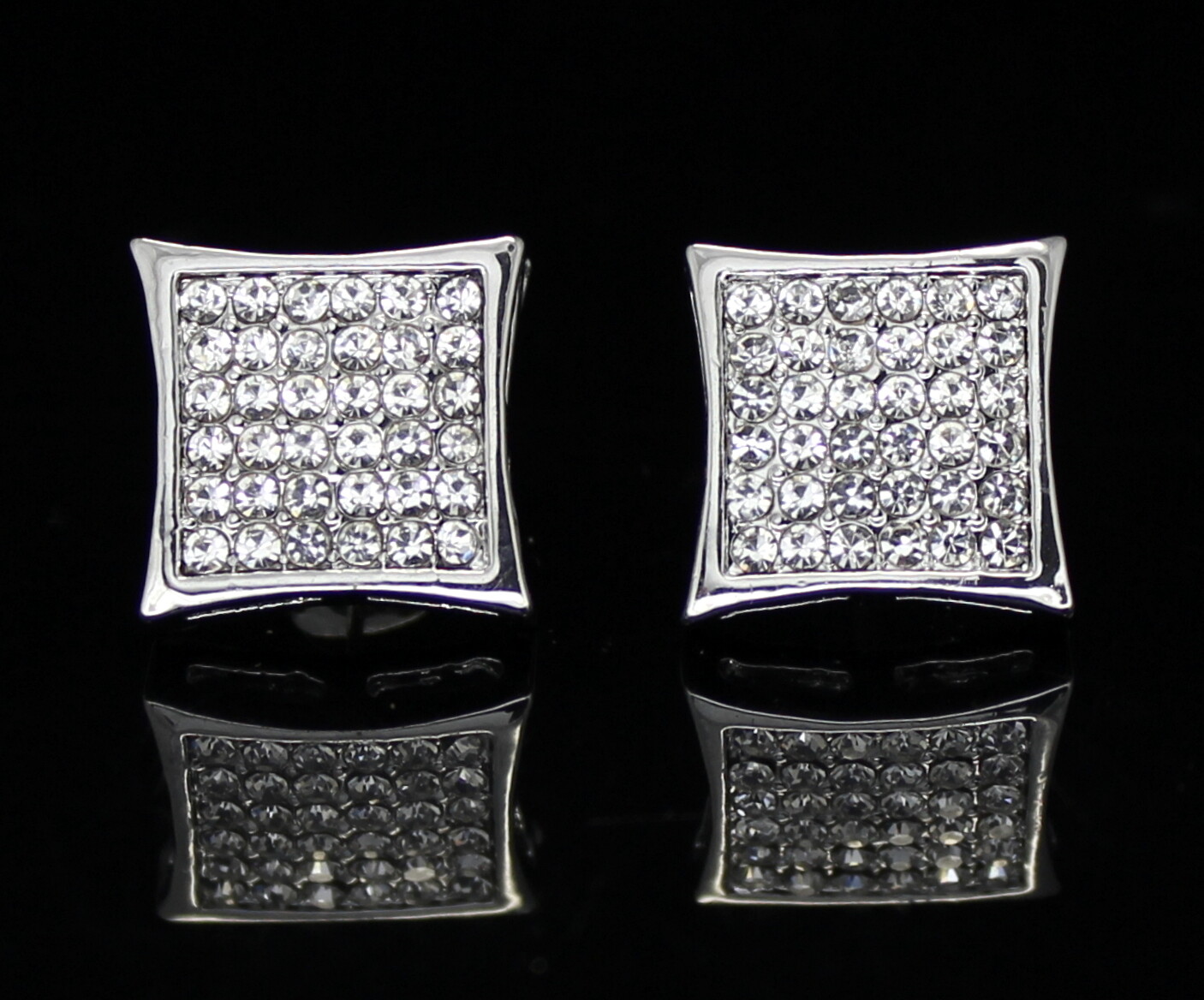 Mens Medium Kite Shape 15mm Earring 14k Gold Plated HipHop Push Back CZ Studs