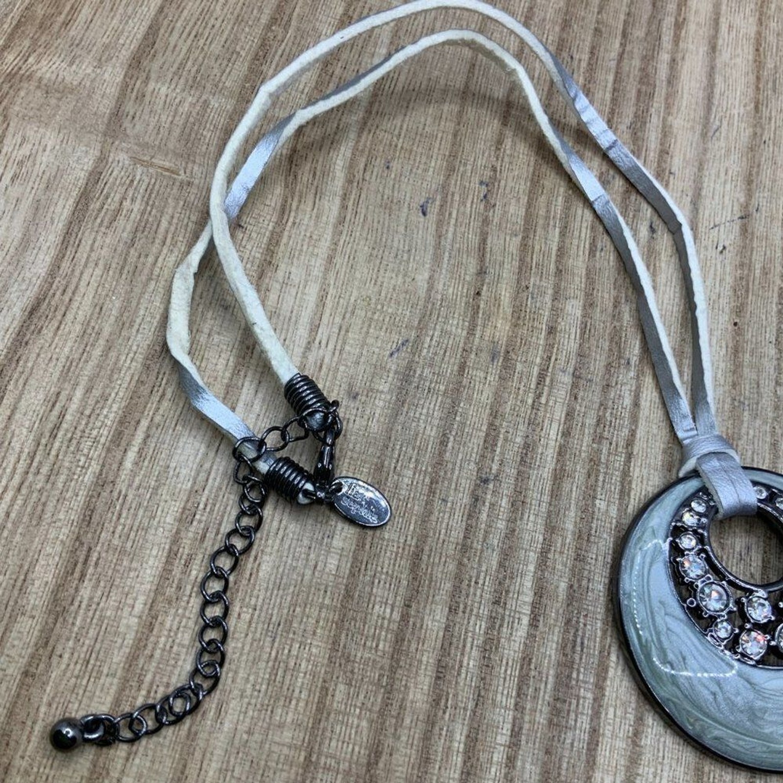 Lia Sophia Enamel Circle Pendant with Leather Cord Necklace