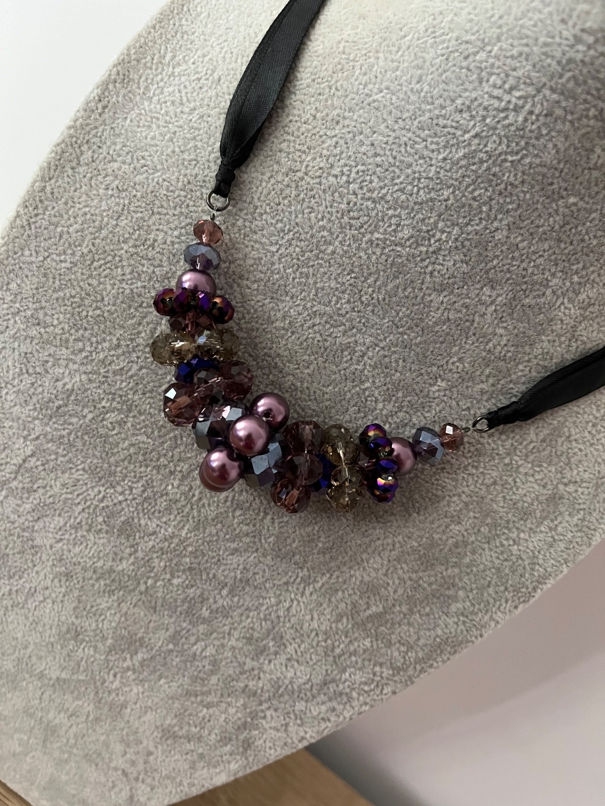NEW Vicenza Beaded Necklace On Black Ribbon, See Description