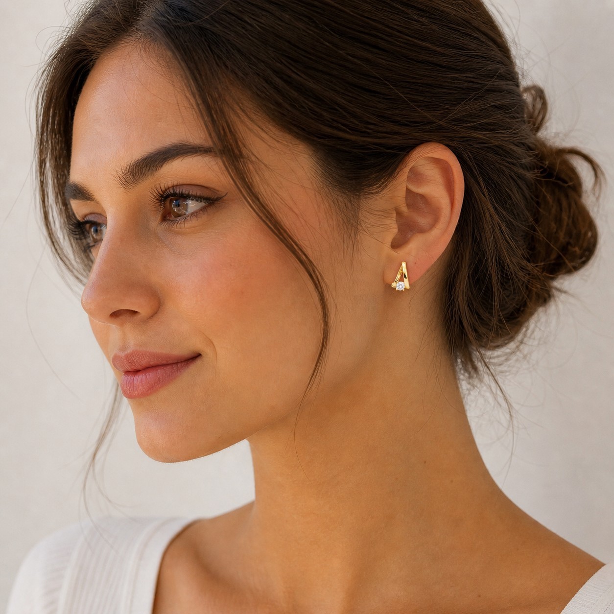 14K Gold Plated Hoop Earrings Round Zirconia Sparkle Dainty Everyday Wear