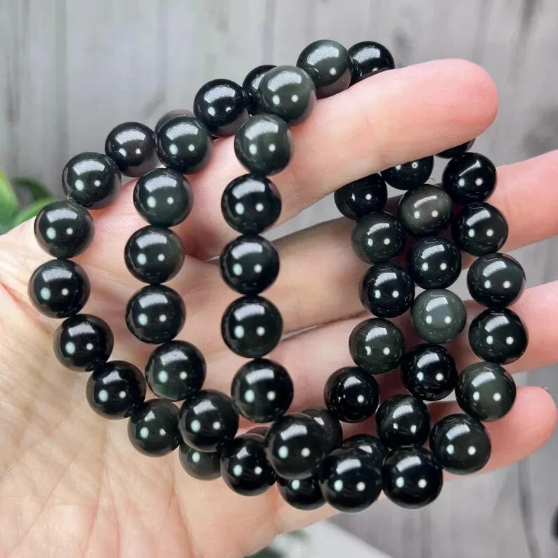 Natural Rainbow Obsidian 12mm Beads Gemstone Healing Stretch Bracelet Handmade
