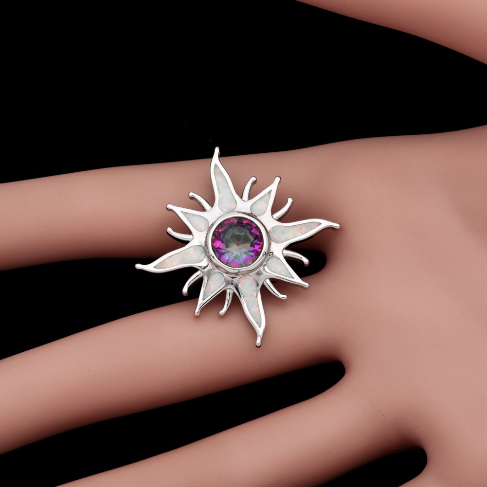 Starburst Mystic Topaz White Fire Opal Silver Jewelry Women Necklace Pendant