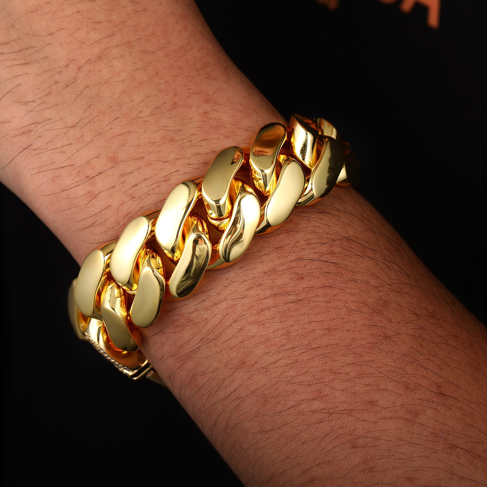 Hip Hop Glossy Miami Cuban Chain Necklace Bracelet 18K Real Gold Plated Jewelry