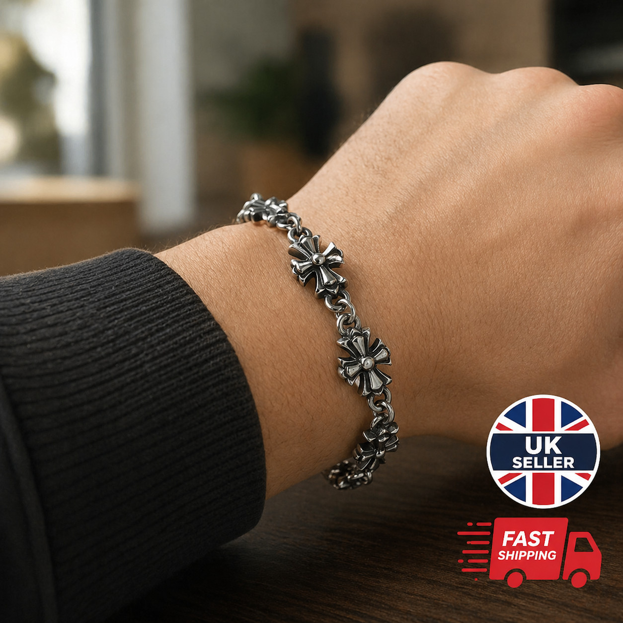 Gothic Cross Floral Bracelet Unisex Zinc Alloy Chain Link Fashion Jewellery