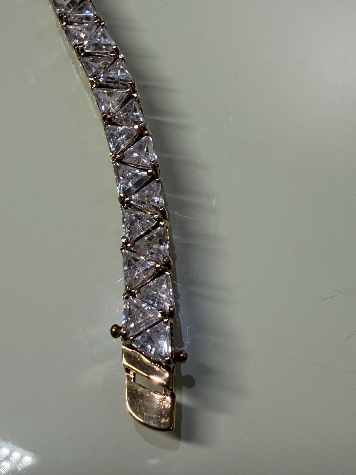 18k Gold Plate 925 Sterling Silver 30g Trillion Cut CZ Triangle TENNIS BRACELET