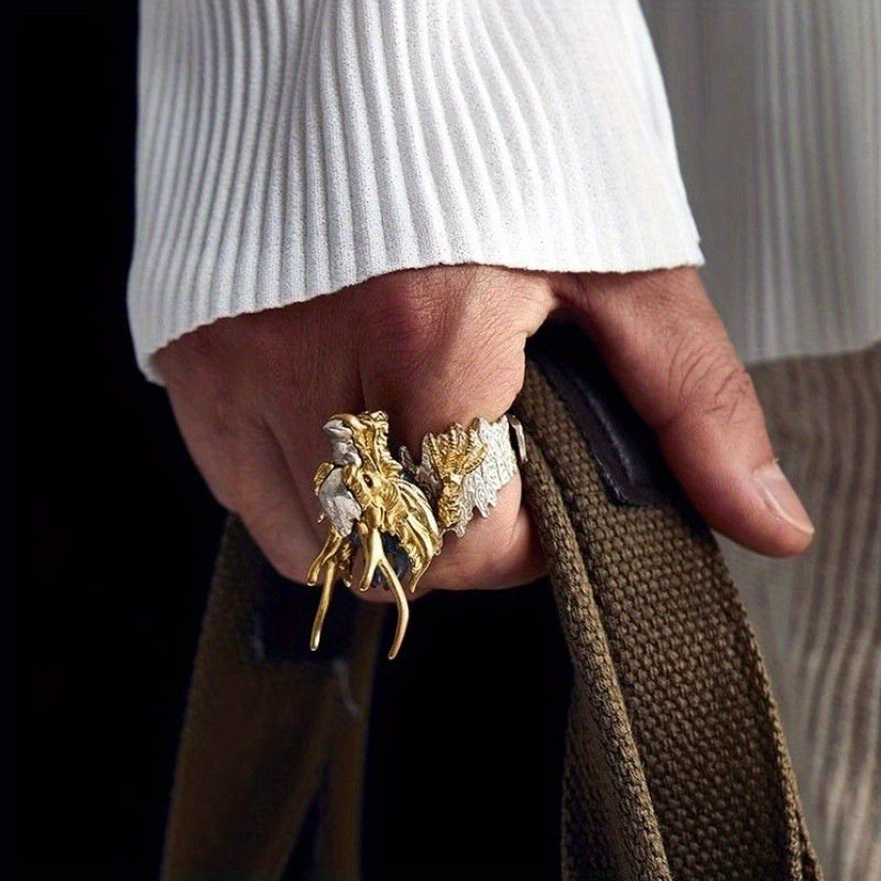 Vintage Style Chinese Style Dragon Adjustable Ring Men Open Finger Ring