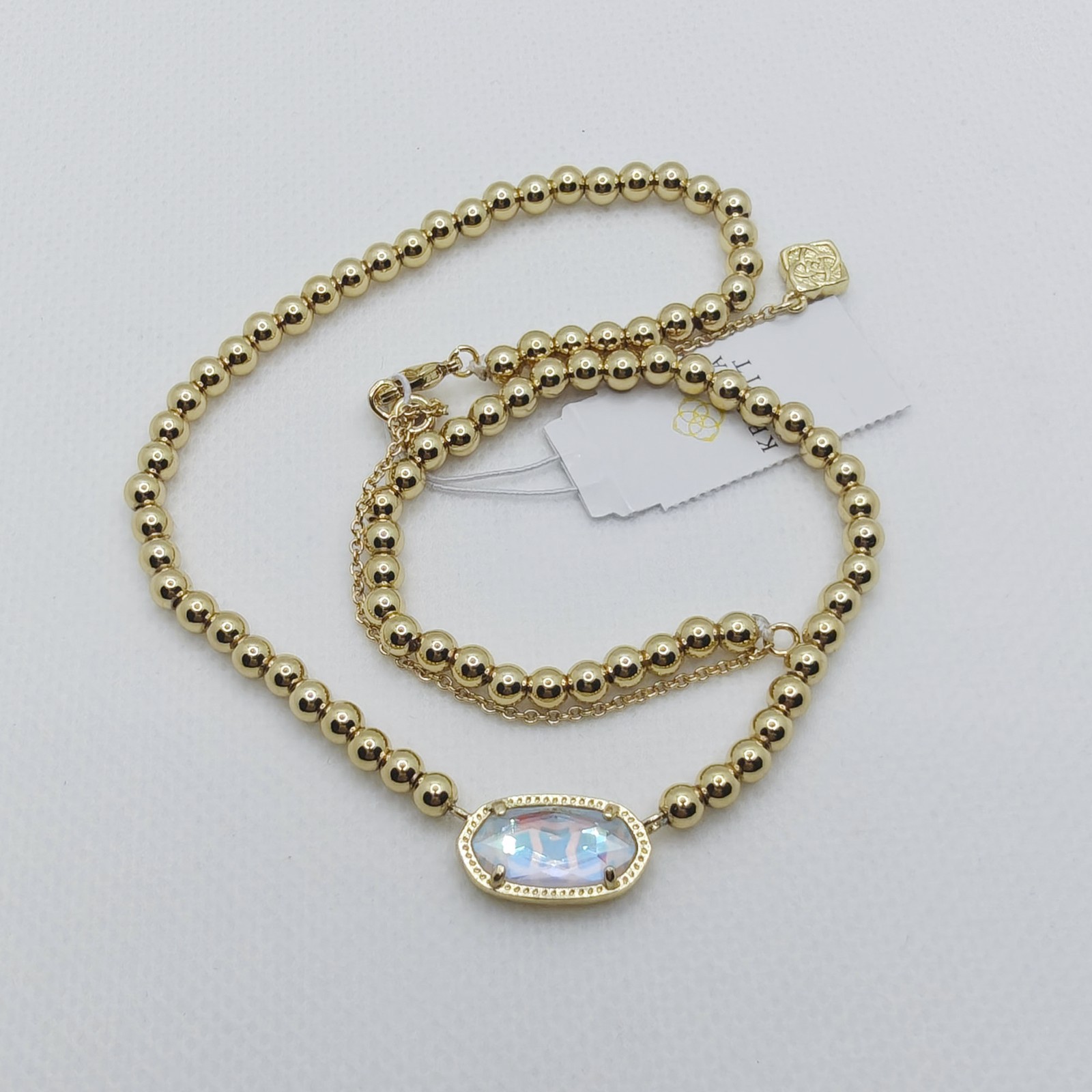 Kendra Scott Elisa Gold Beaded Short Necklace in Dichroic Glass