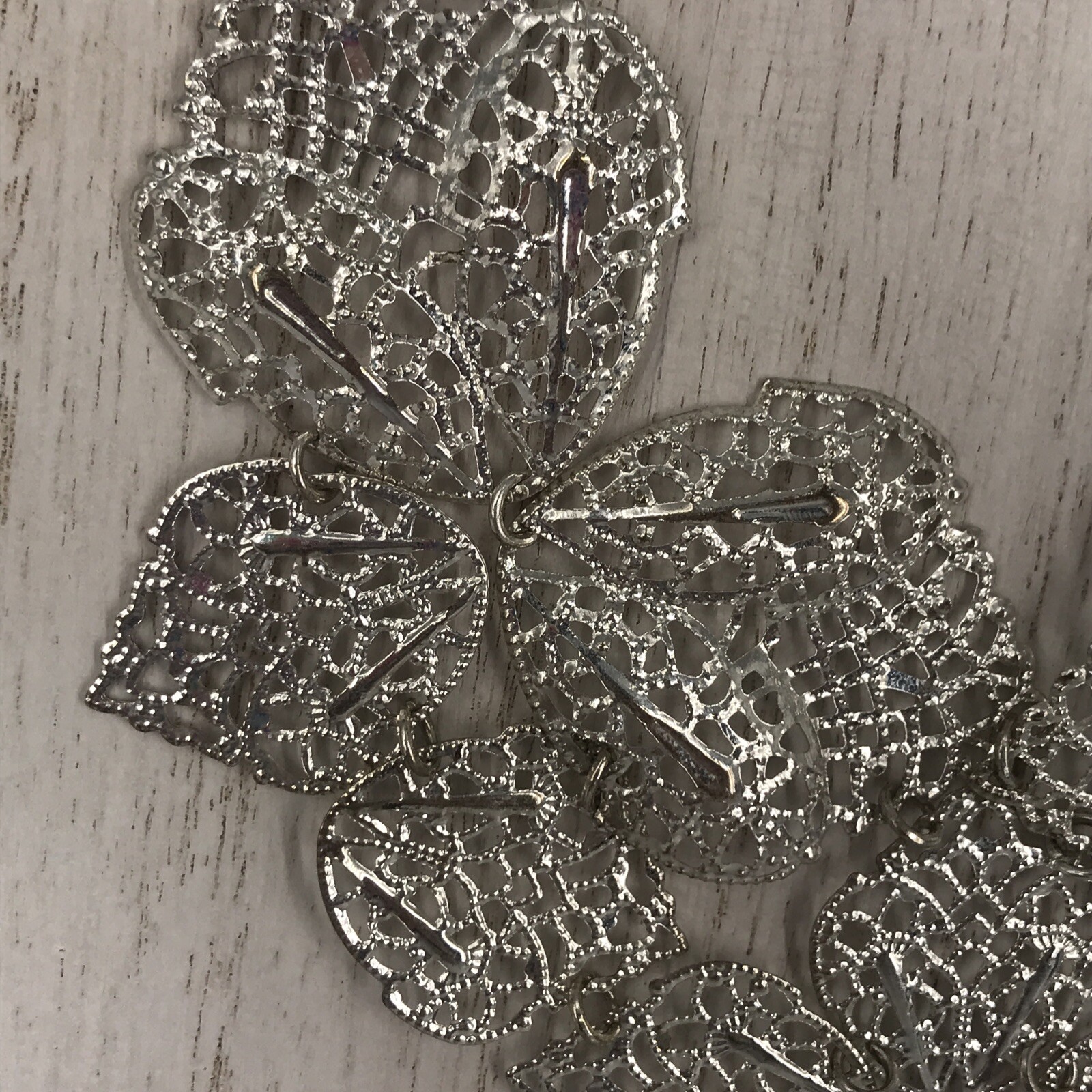 Bohemian Silver Tone Filigree Open Work Lattice Floral Bib Necklace 18″