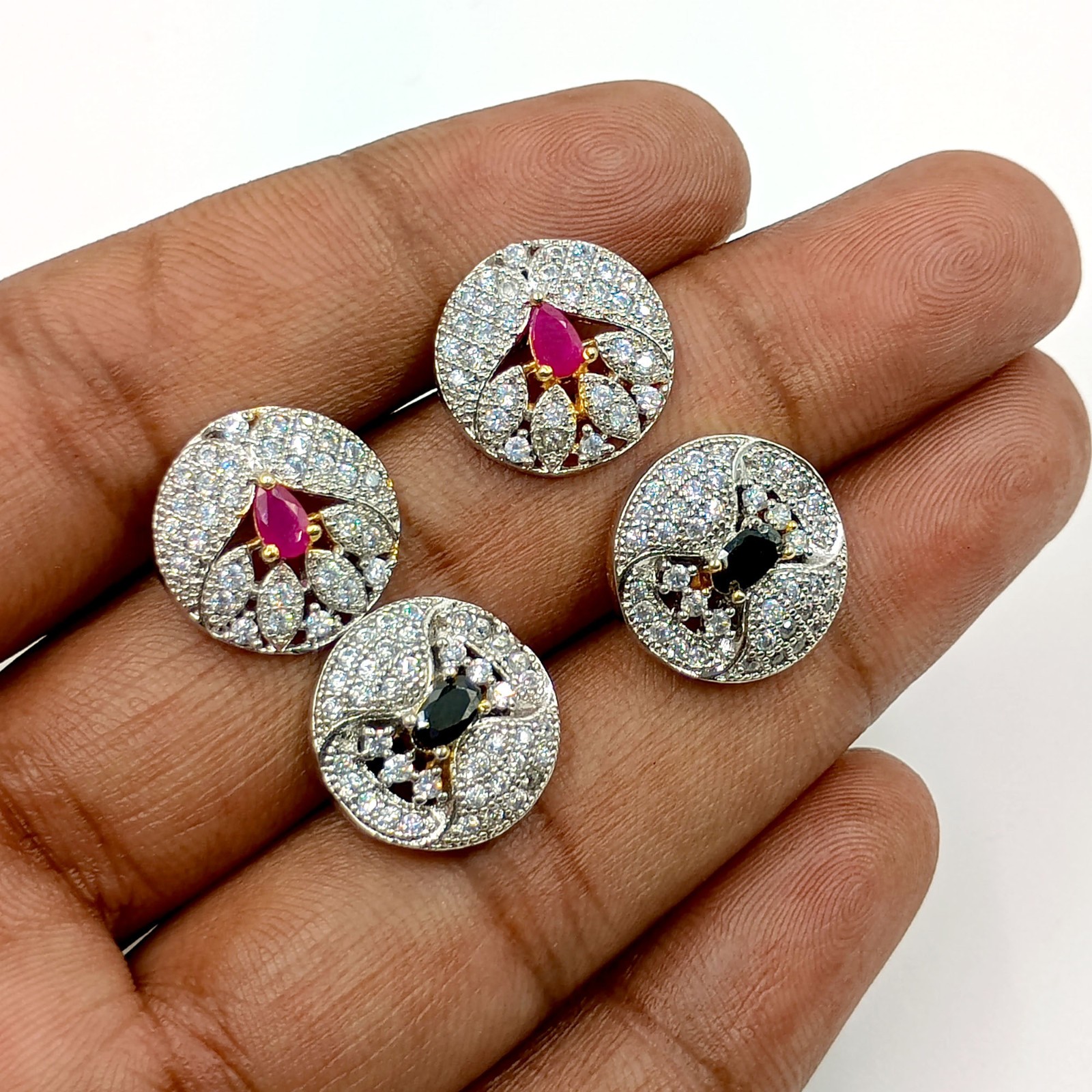 Ruby & Black Onyx CZ Stud Earrings 22k Gold Plated Traditional Indian Jewelry