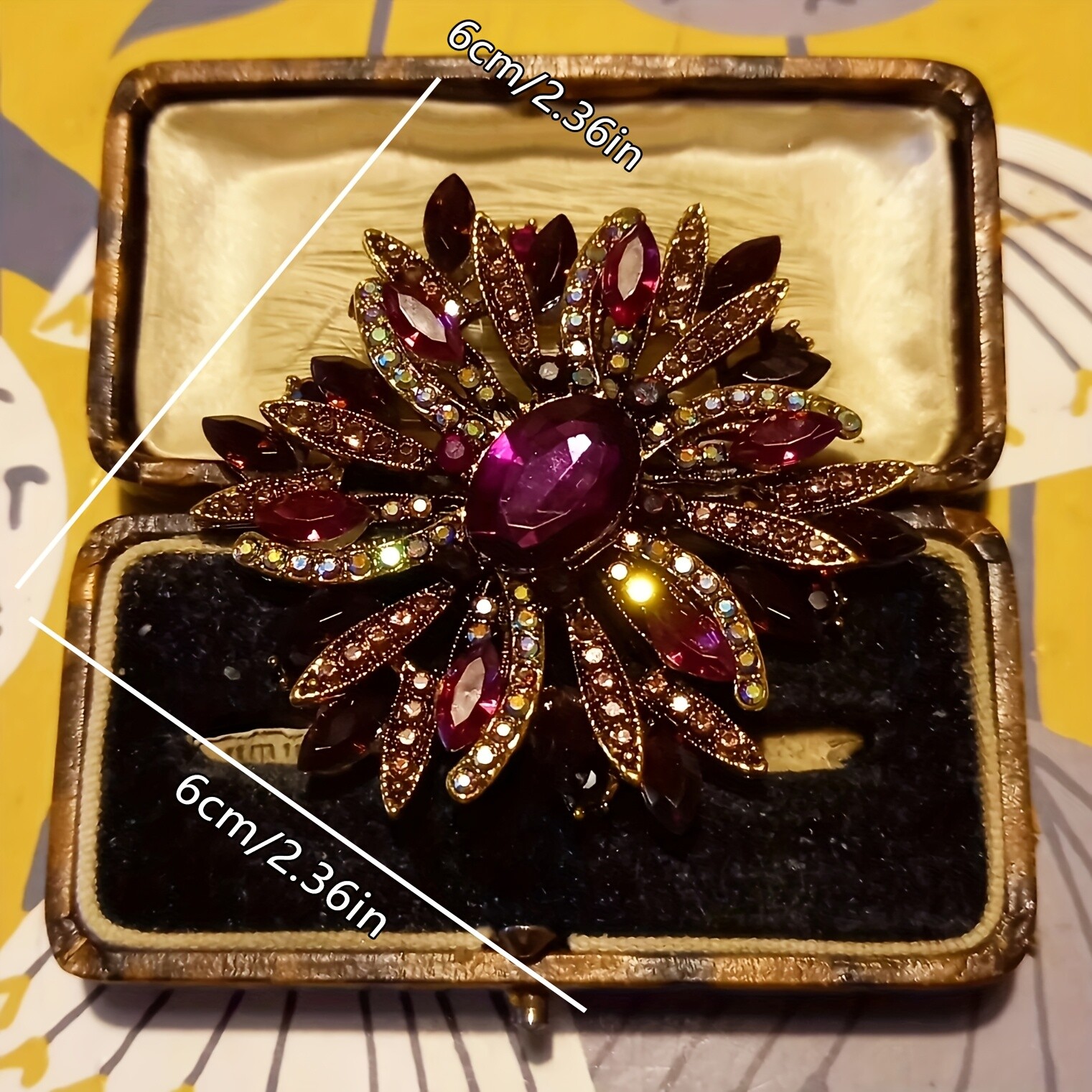 Vintage Style Large Sparkly Purple Flower Brooch Pin with Gemstones