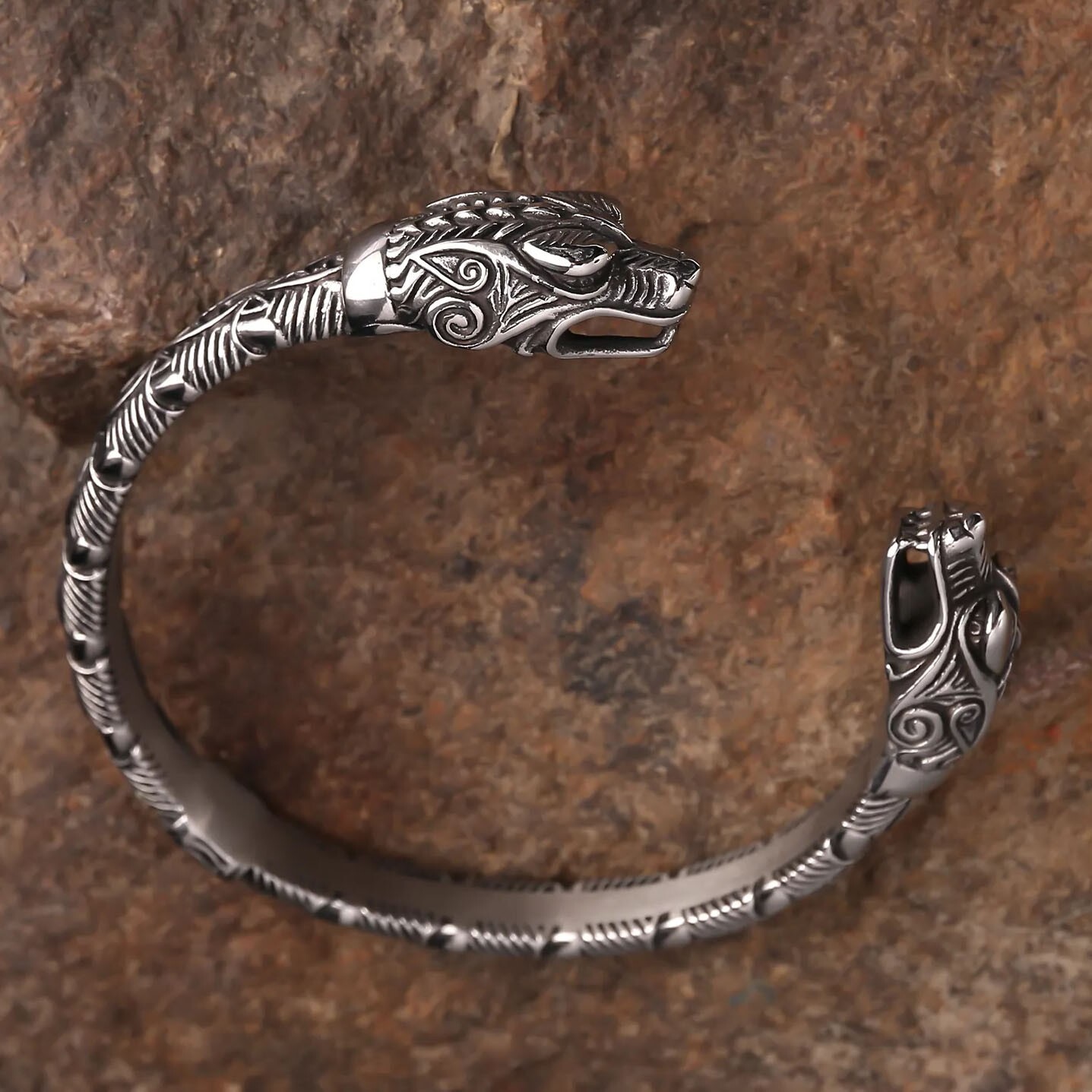 Jormungandr Bracelet Large Viking Dragon Cuff Fits 7-9 inch Wrists Men Norse