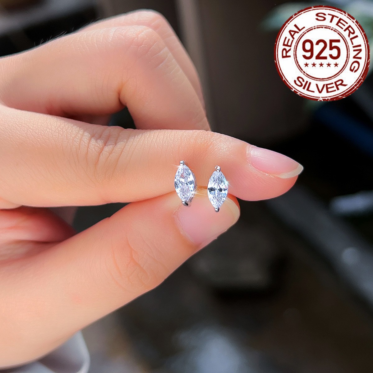 Gorgeous Marquise Cut Cubic Zirconia 925 Sterling Silver Stud Earrings for Women