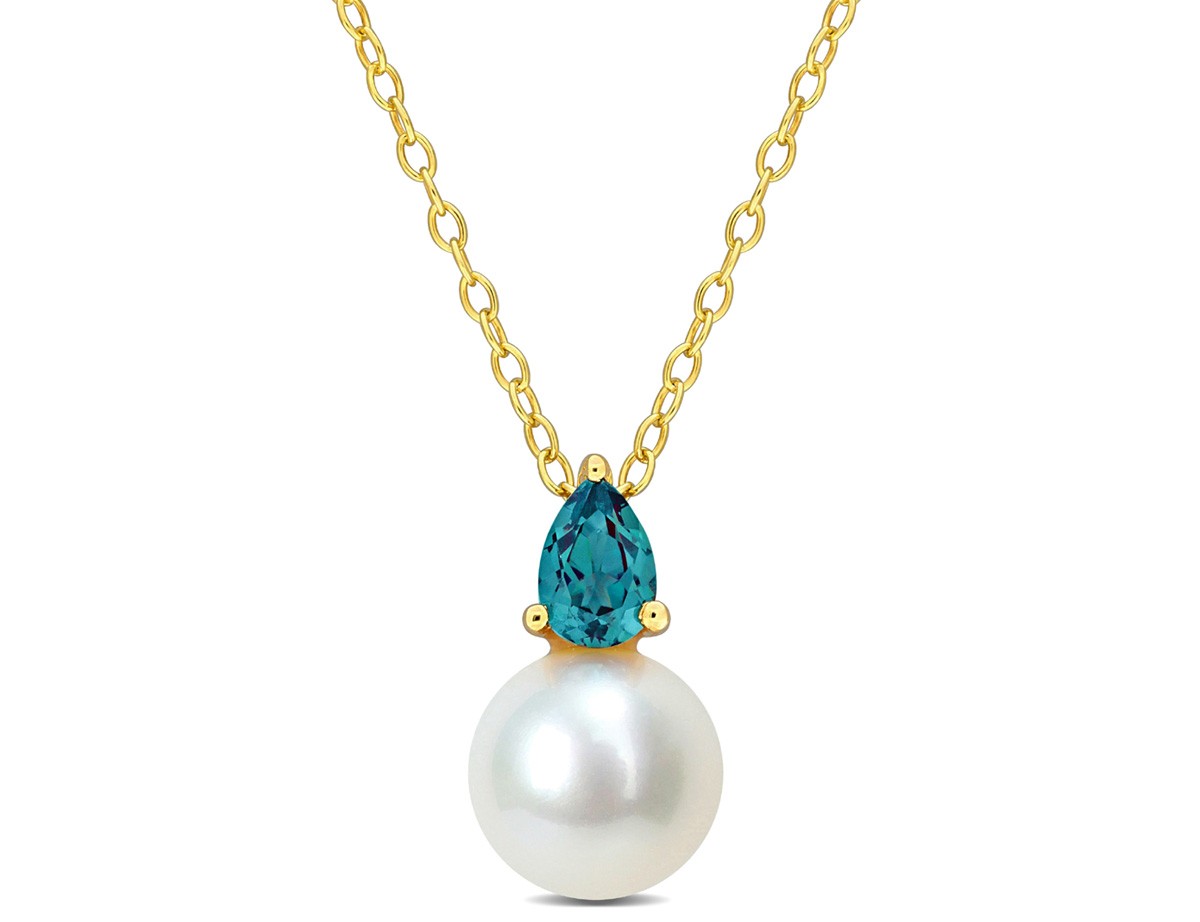 8.5-9mm Freshwater Cultured Pearl Pendant with Lab-Created Alexandrite Silver