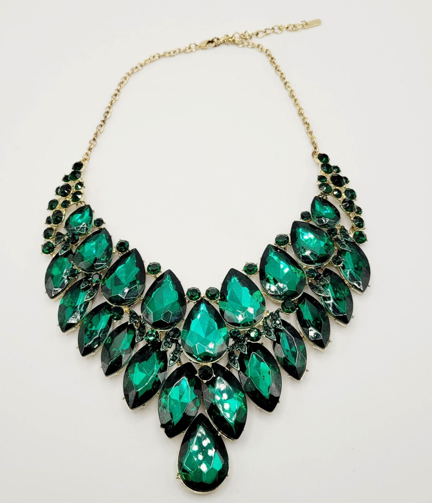 Christina Collection Green Faceted Glass Rhinestone Gold Tone Formal Necklace