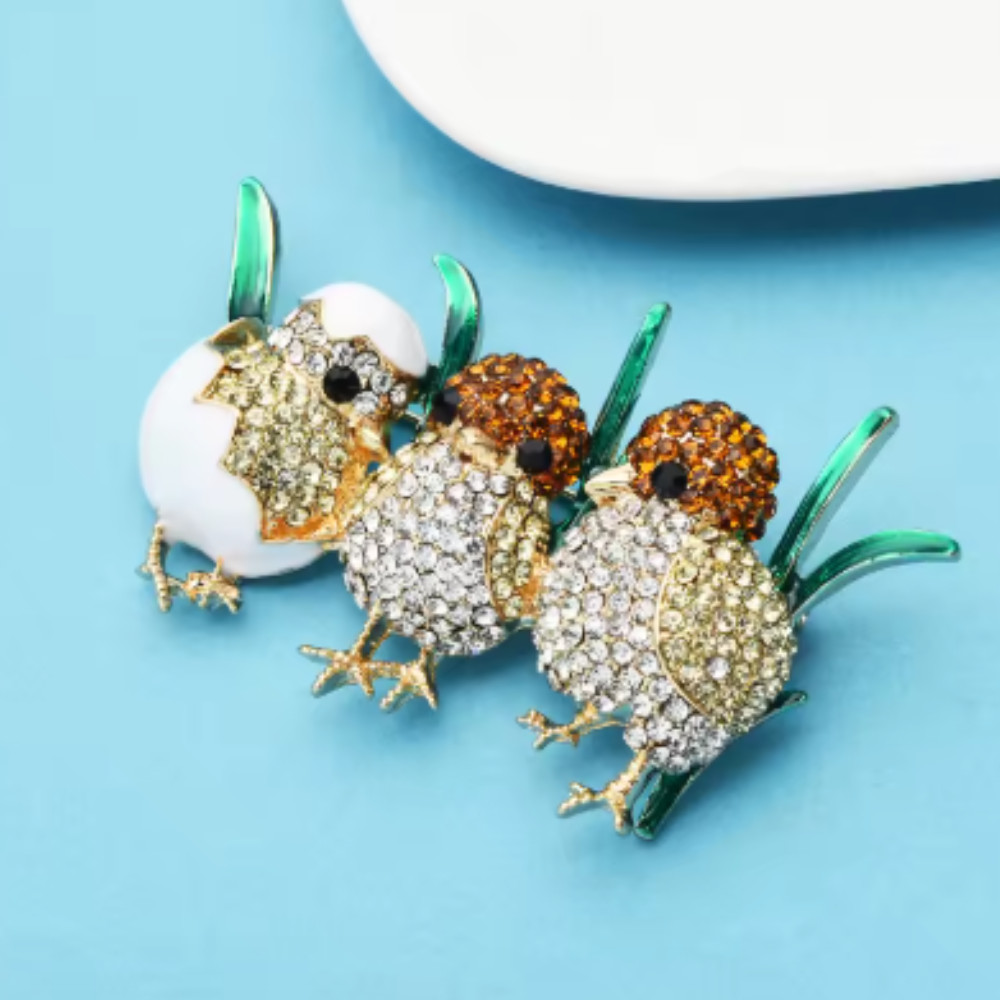 Easter Spring Rhinestone Sparkling Chick Brooch Cute Grass Bird Pin Jewelry Gift