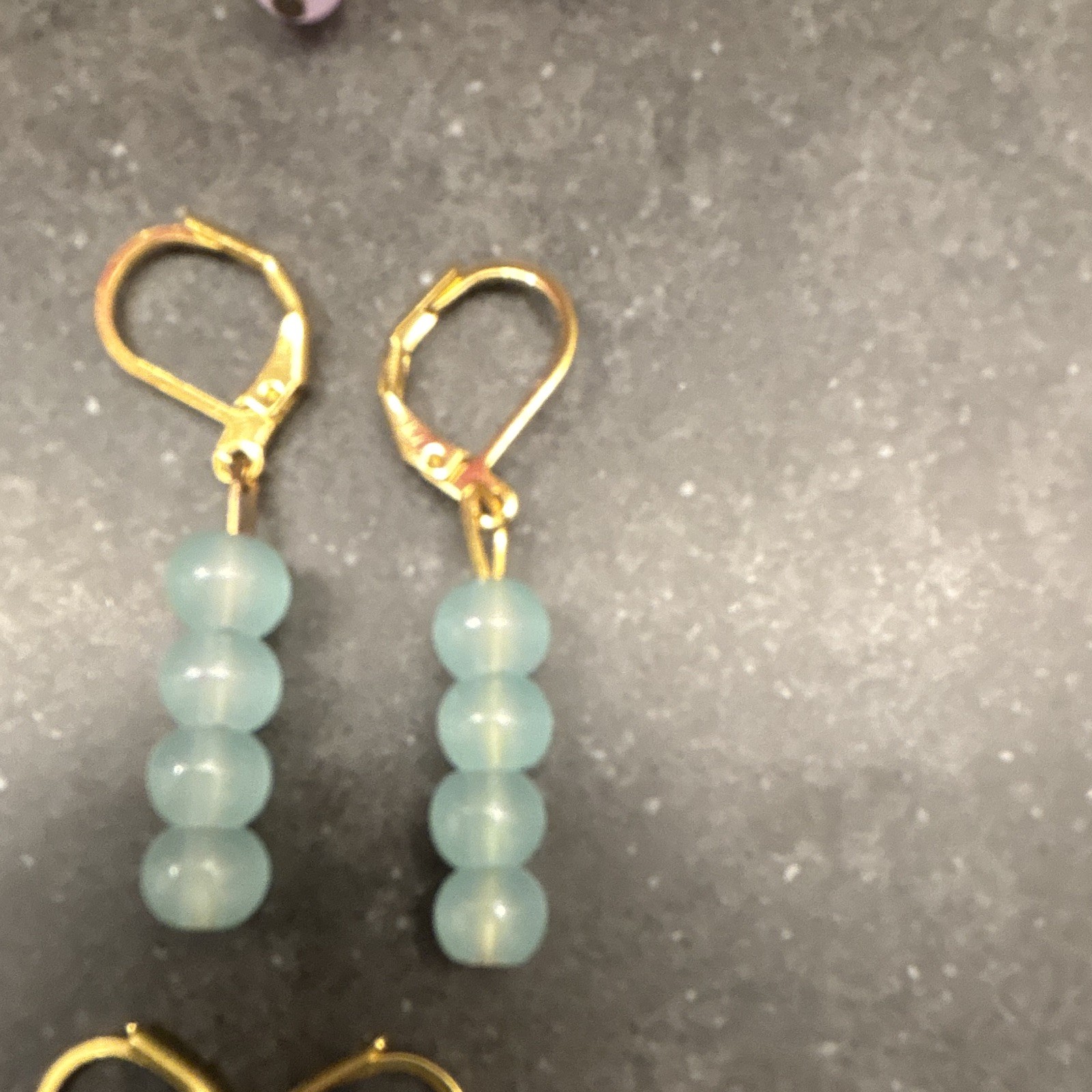 4 Pair Gold Tone Leverback Beaded Dangle Earrings Set Green Purple Blue Pink