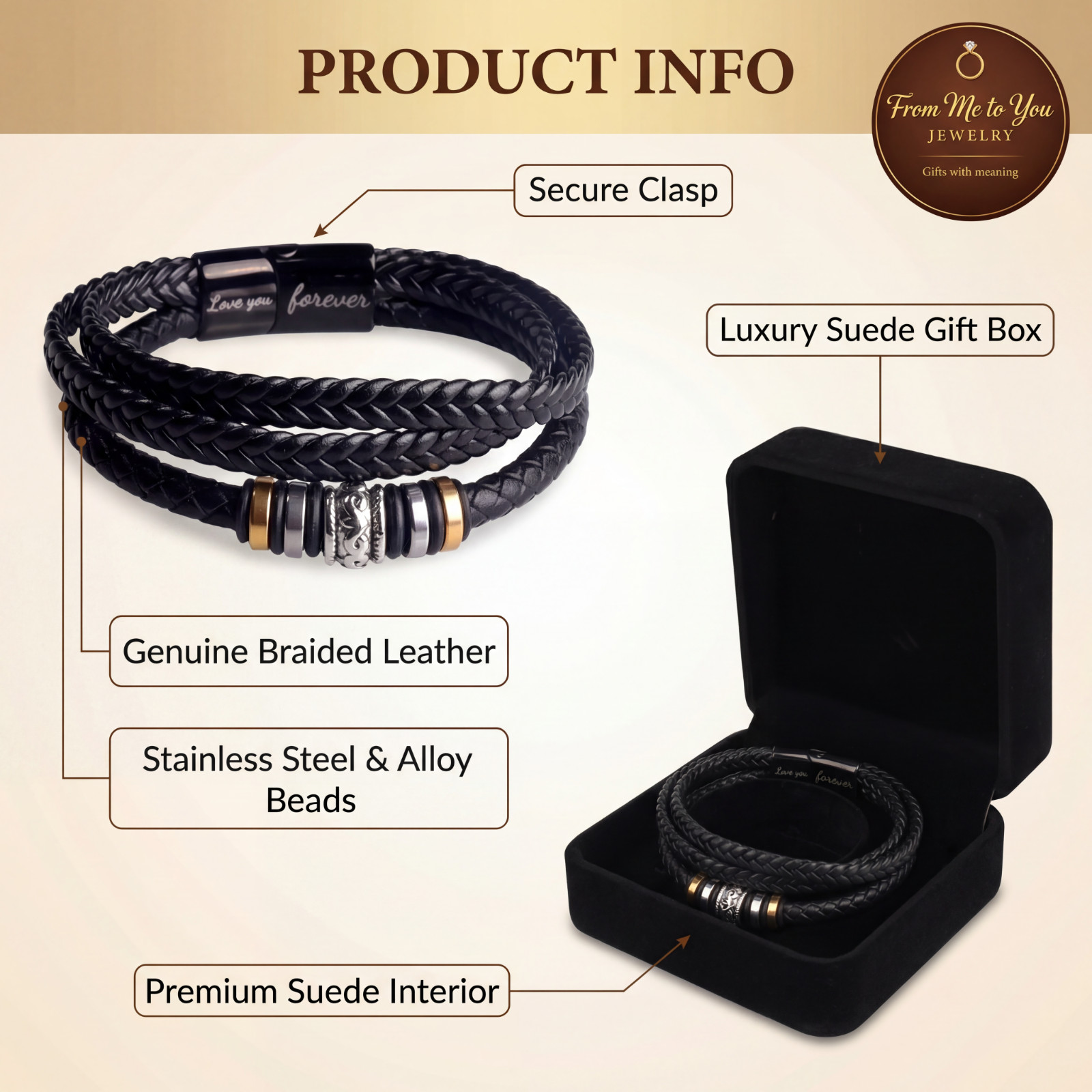 Gift for him, Leather Love bracelet engraved for valentines day.