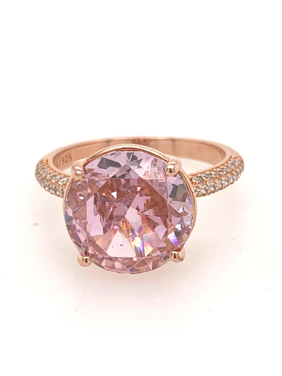 Sterling Silver 925 Pink Rose Gold Color Ring for Women Pink Round Stone